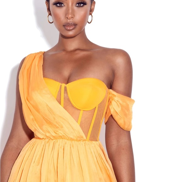 Miss Circle Back In Style Orange Silk Corset High Slit Maxi Dress for prom - Picture 4 of 6